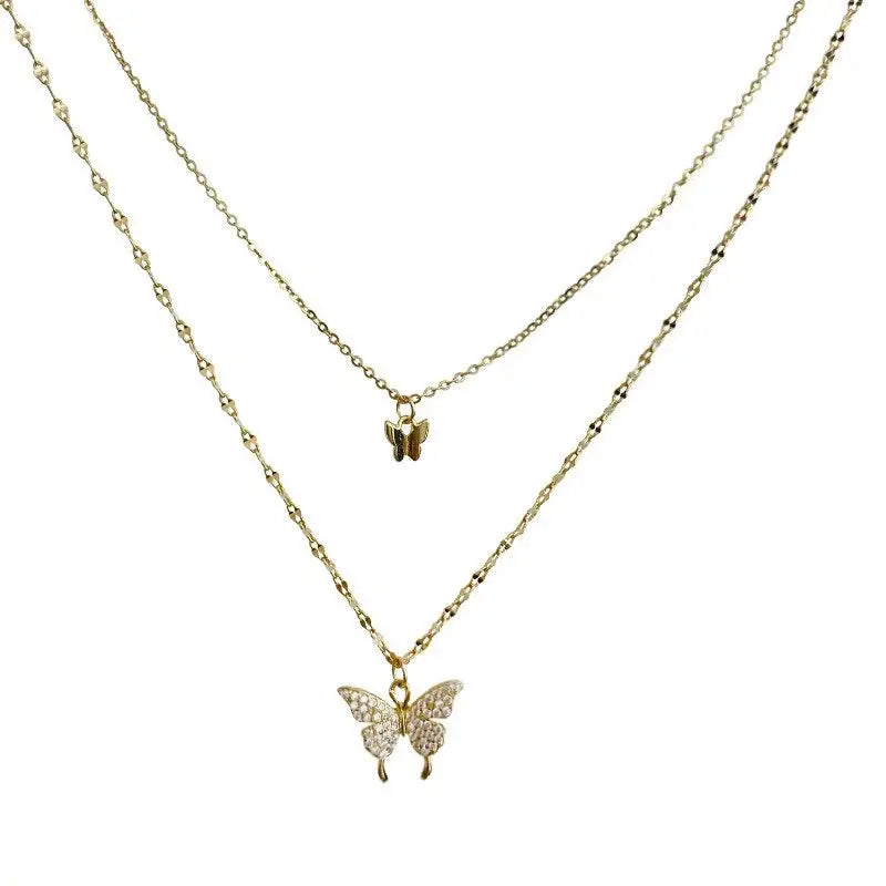 ANENJERY 925 Sterling Silver CZ Butterfly Necklace: Double Layer Dainty Jewelry Lenas Jewelry Emporium