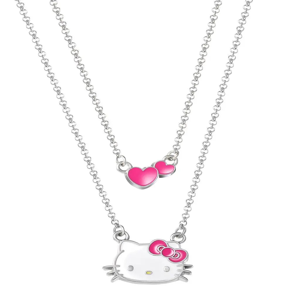 Girls Enamel Hearts Double Necklace Set