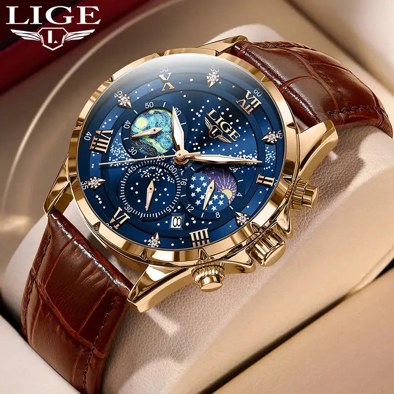 LIGE Men Watches Casual Sport Watch Men Luxury Waterproof Date Luminous Chronograph Wristwatch Male Quartz Watches Leather Clock