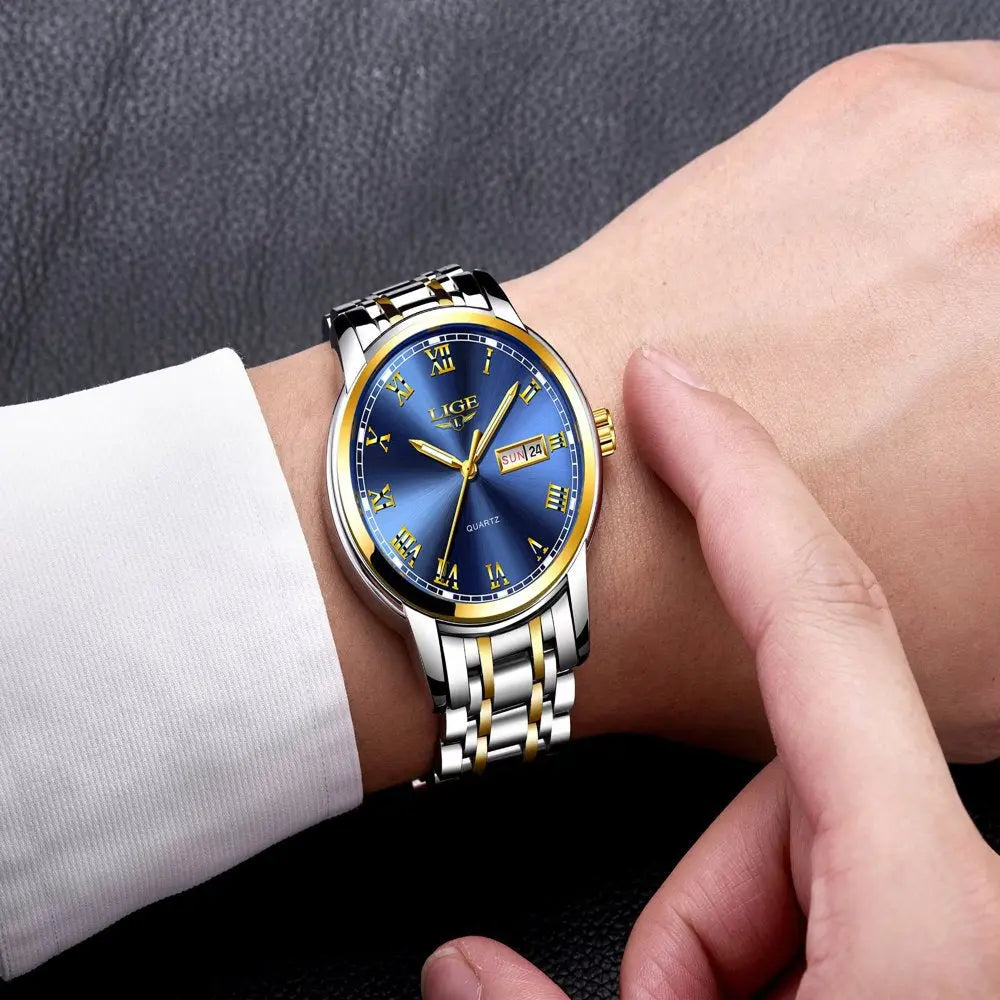 Quality Mens Watches Luxury Quartz Analog Watch Business Date Wristwatches for Women Men Silver-Gold