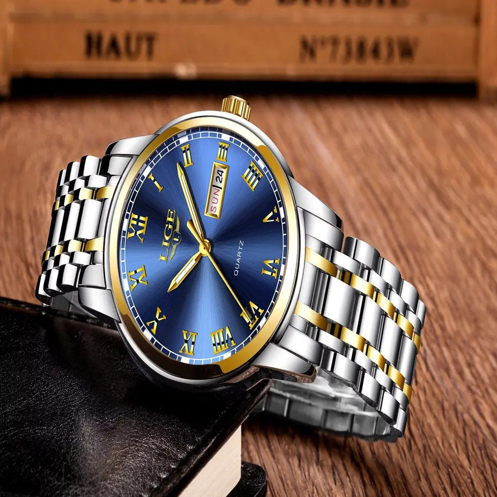 Quality Mens Watches Luxury Quartz Analog Watch Business Date Wristwatches for Women Men Silver-Gold