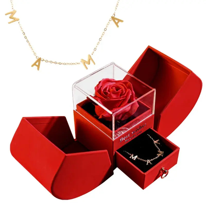 Forever Soap Rose Apple Gift Box /W Crystal Pendant Necklace Eternal Flower Jewelry Box Set Wedding Birthday Gift for Girlfriend