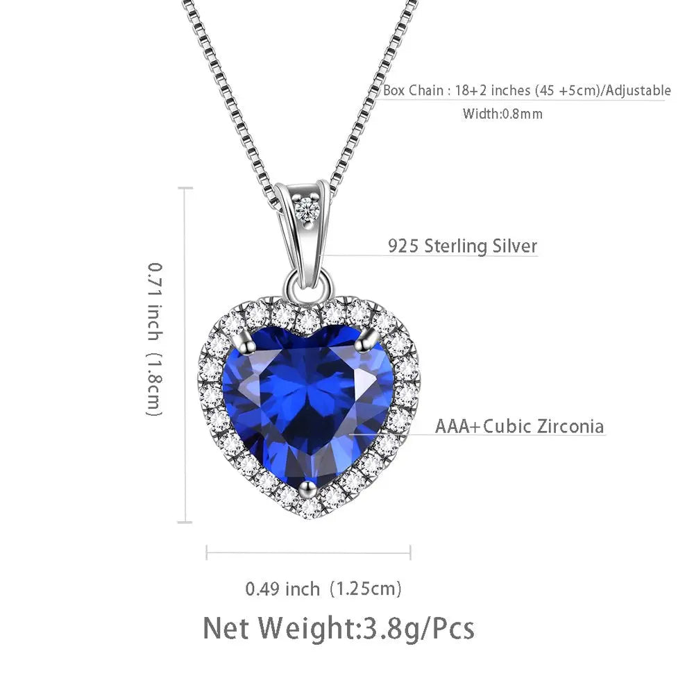 September Birthstone Necklace for Women, Blue Heart Necklace Sapphire Crystal CZ 925 Sterling Silver Necklaces Pendant Jewelry Girls Birthday Valentine'S Day Gifts