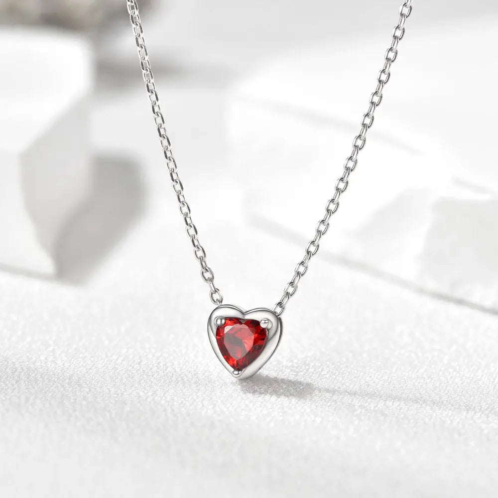 Women 925 Sterling Silver Birthstone Love Heart Necklace, Birthday Valentines Gift