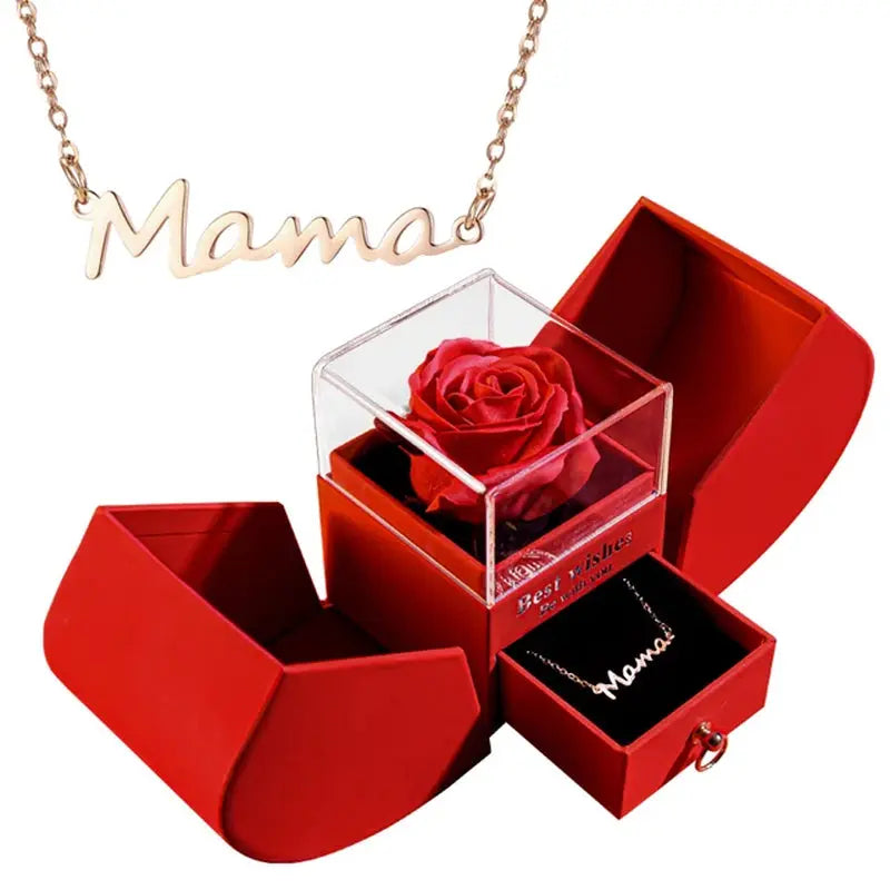 Forever Soap Rose Apple Gift Box /W Crystal Pendant Necklace Eternal Flower Jewelry Box Set Wedding Birthday Gift for Girlfriend