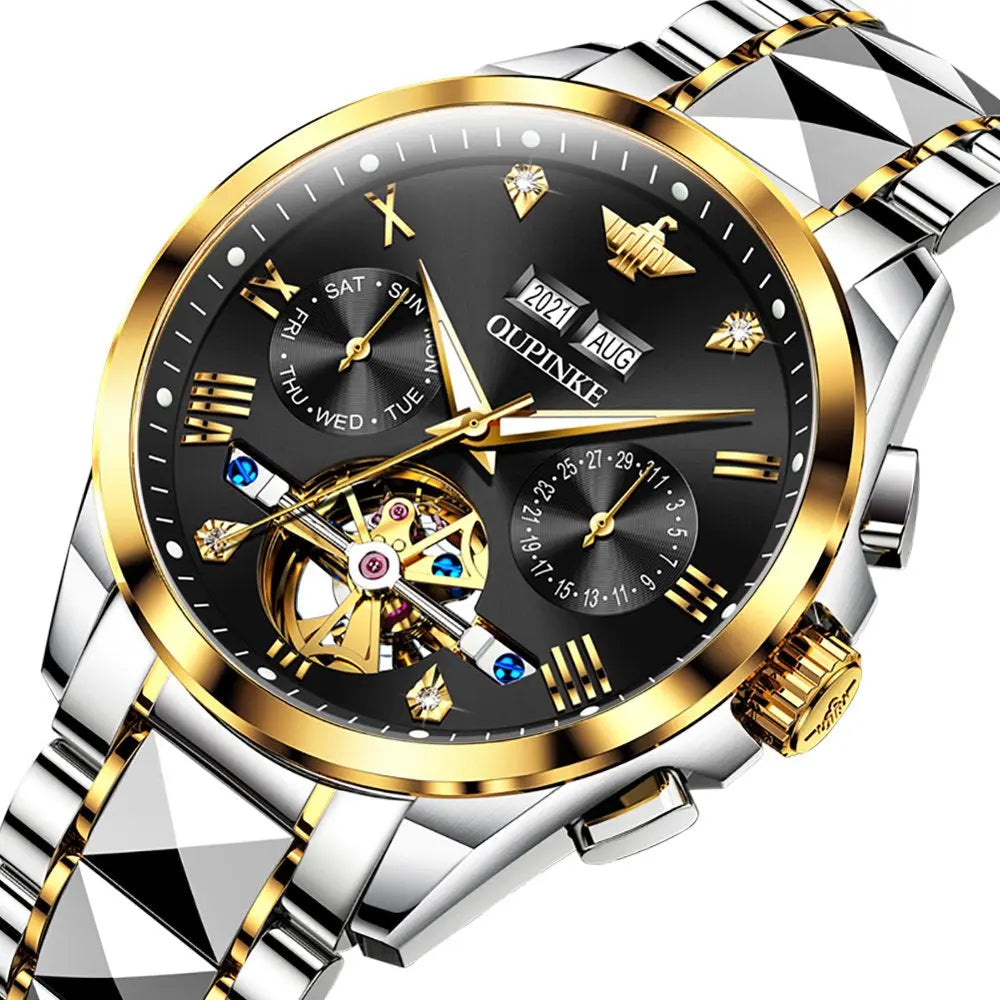 Automatic Watches for Men, Diamond Skeleton Self Winding Luxury Dress Mens Watch Sapphire Crystal Tungsten Steel Band Luminous Waterproof Reloj, Gifts for Men