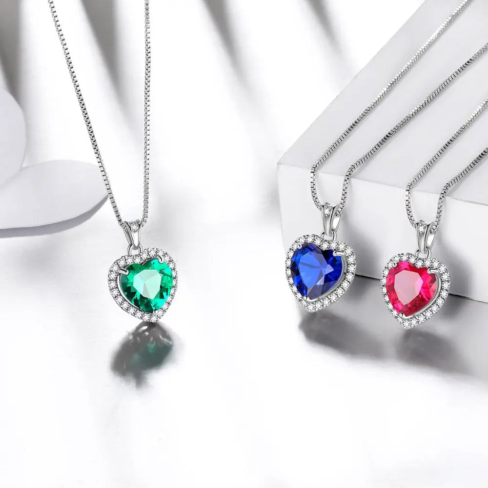 September Birthstone Necklace for Women, Blue Heart Necklace Sapphire Crystal CZ 925 Sterling Silver Necklaces Pendant Jewelry Girls Birthday Valentine'S Day Gifts